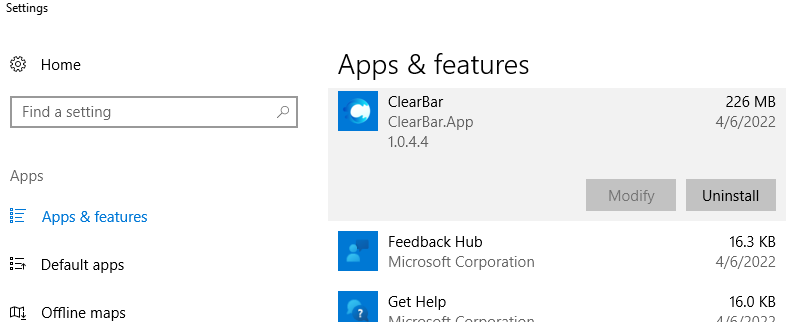 Uninstall Clear Windows 10